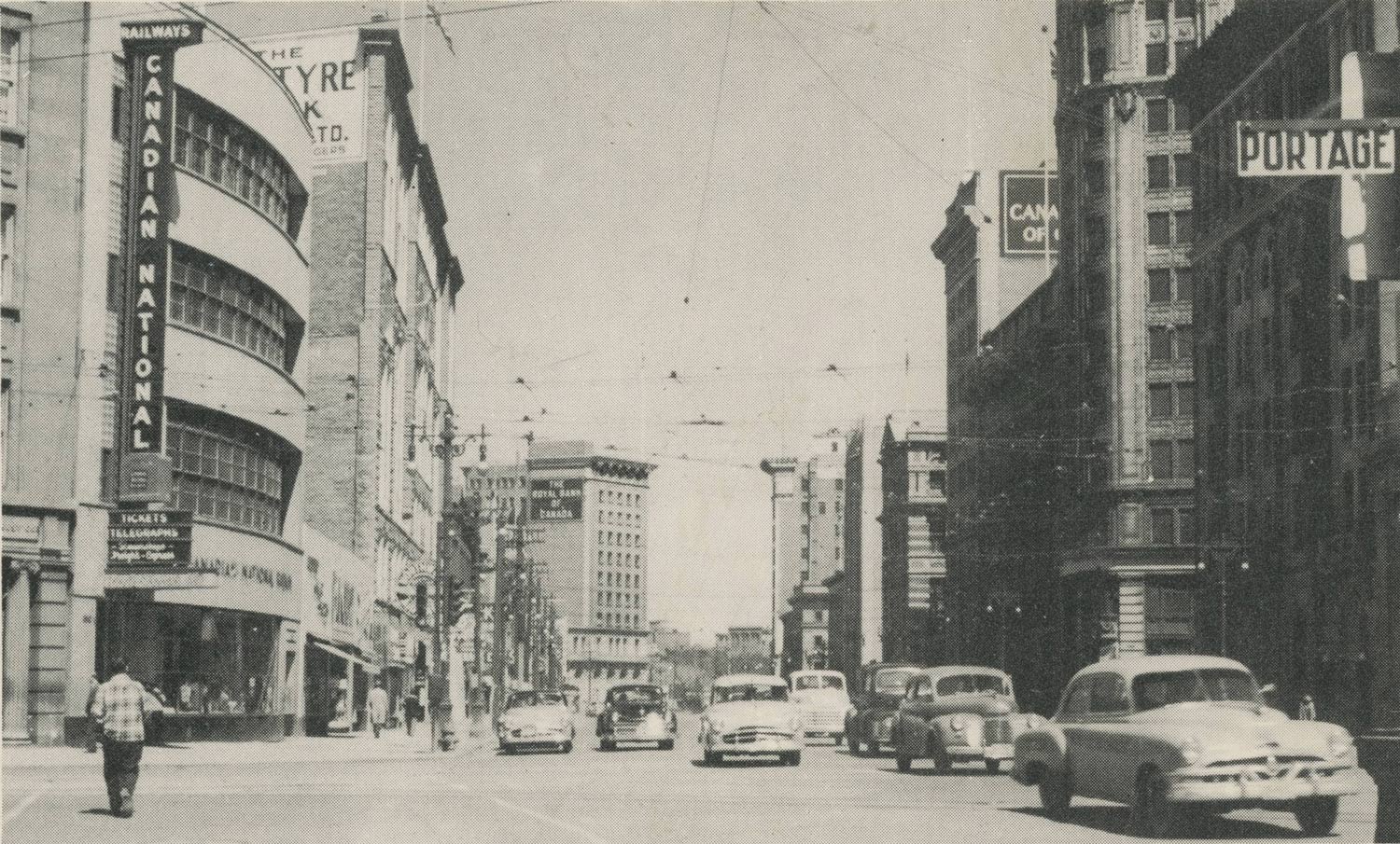 A street view of Winnipeg, Manitoba in the 1950’s