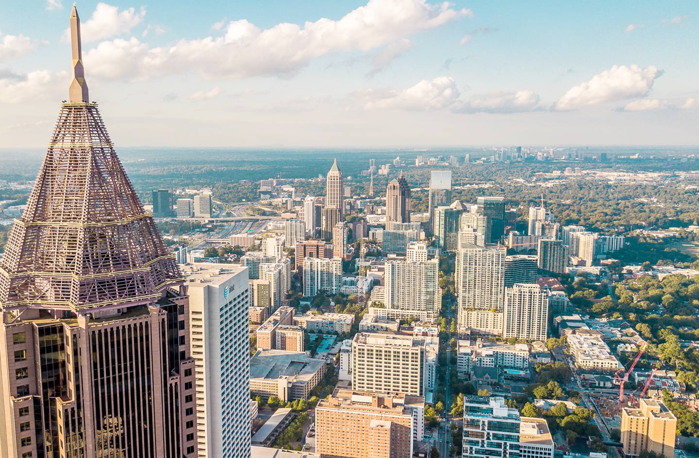 An aerial view of the downtown Atlanta, Georgia skyline in 2010.